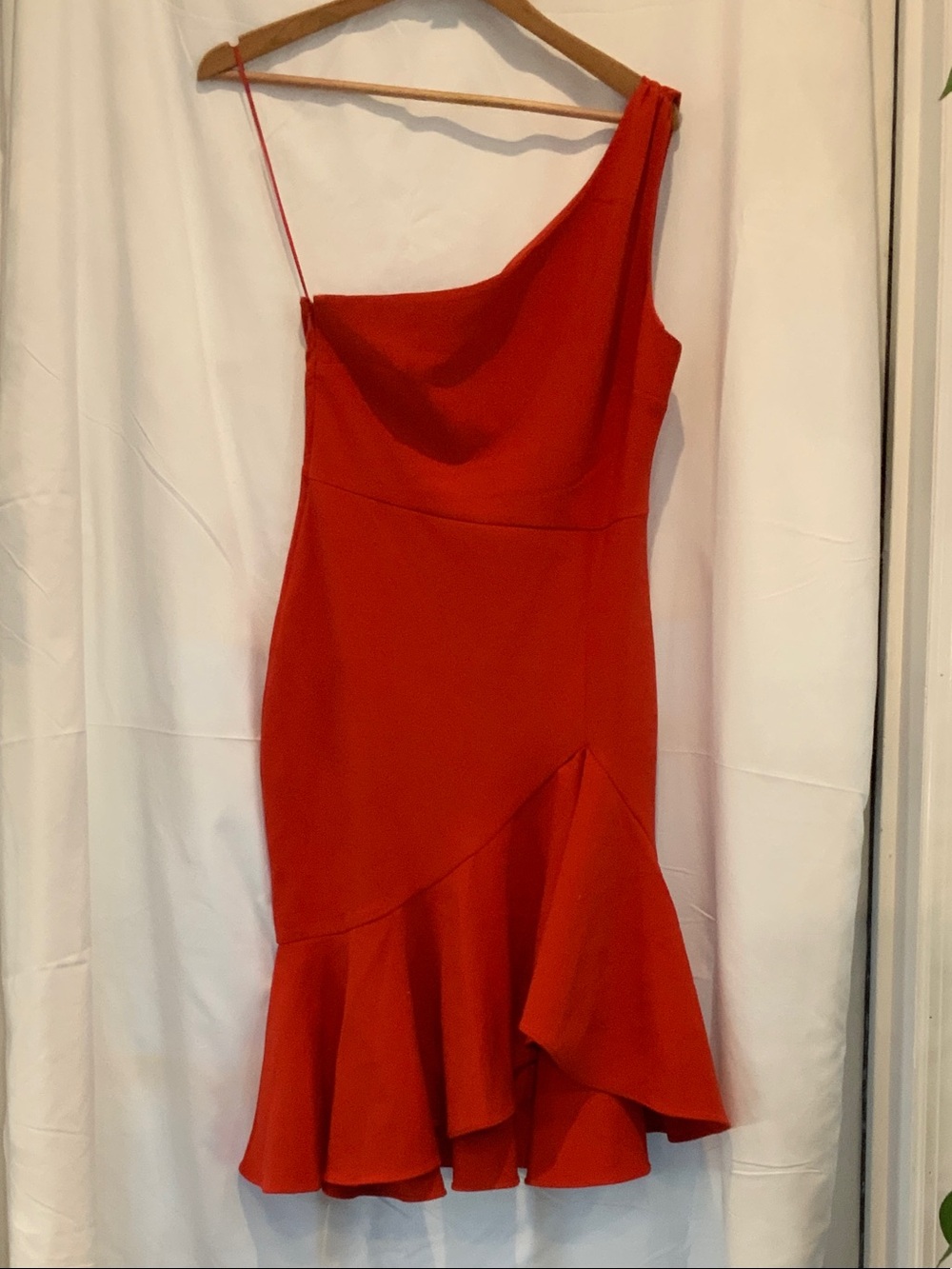 Likely Red One-Shoulder Ruffle-Hem Dress